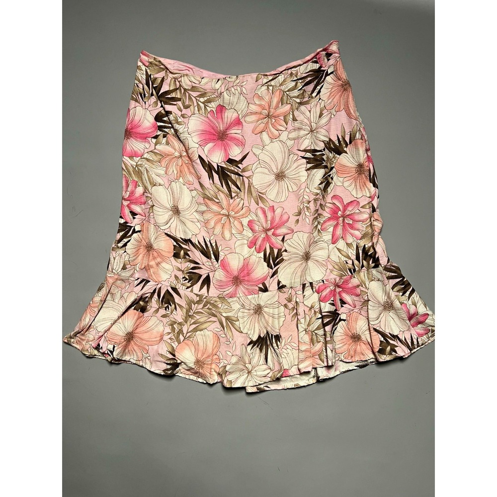 Ann Taylor LOFT Pink Floral A-Line Ruffle Hem Lined Knee Skirt Size 10